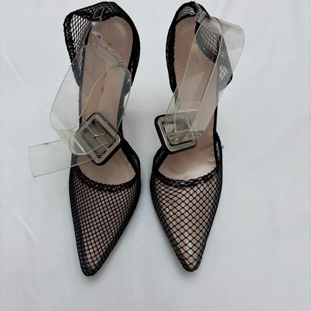 PrettyLittleThing Black Mesh Slingback Heels